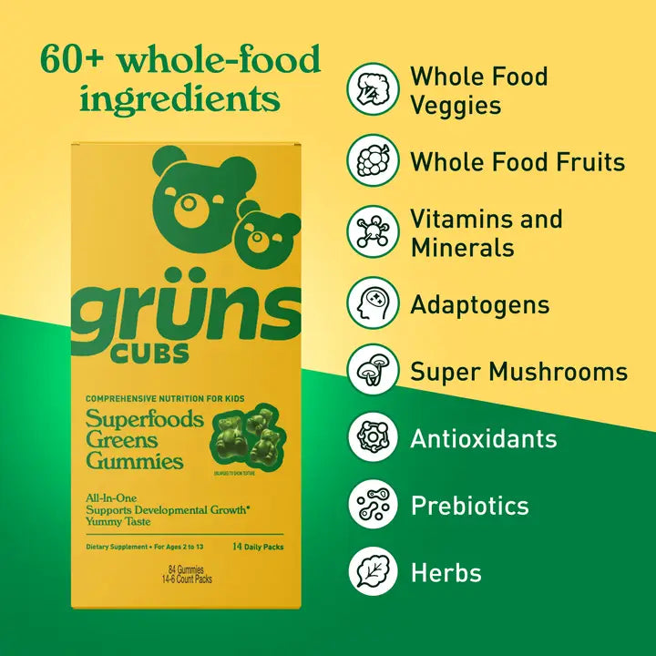 Grüns- Kids Superfood Greens Gummies box (14 Daily Packs)
