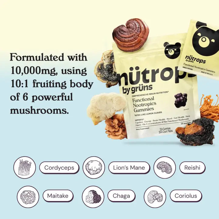Grüns- Nütrops Functional Mushroom Gummies (3 Daily Packs)