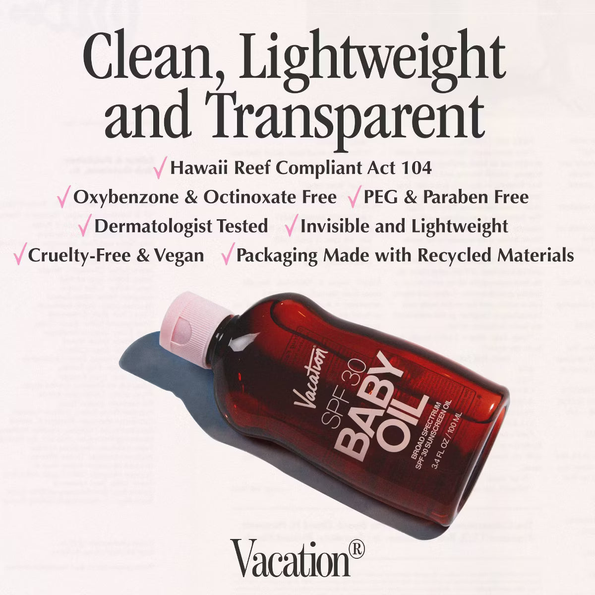 Vacation Sunscreen- Baby Oil SPF 30