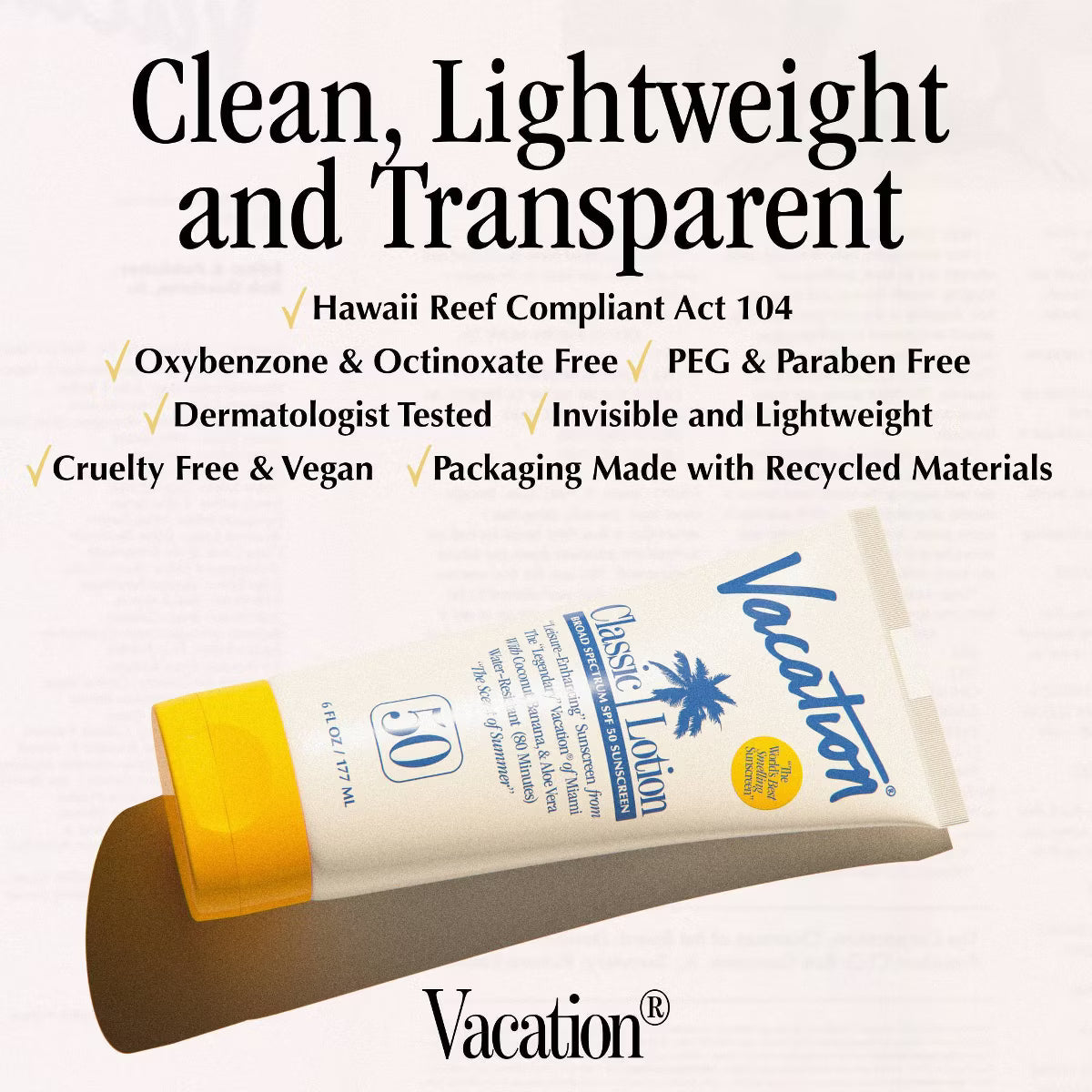 Vacation Sunscreen- Classic Lotion SPF 50