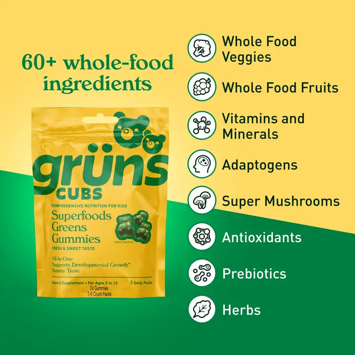 Grüns- Kids Superfood Greens Gummies box (3 Daily Packs)